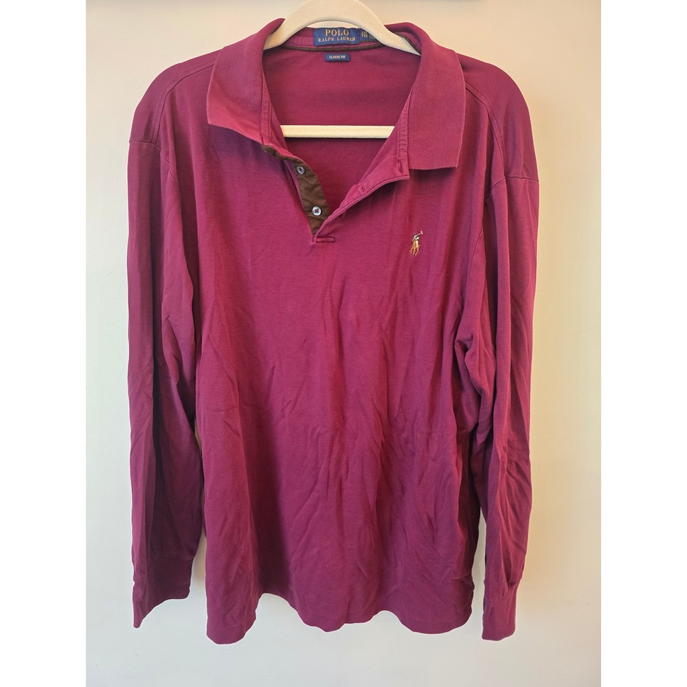 Polo Ralph Lauren Mens XXL Classic Fit Long Sleeve Polo Shirt Burgundy Maroon